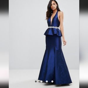 Jovani navy satin prom dress size 14 nwt